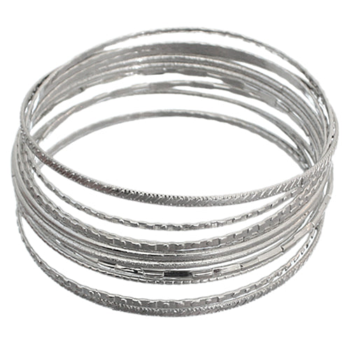 Silver Multi Line Pave Stacked Bangle Bracelets