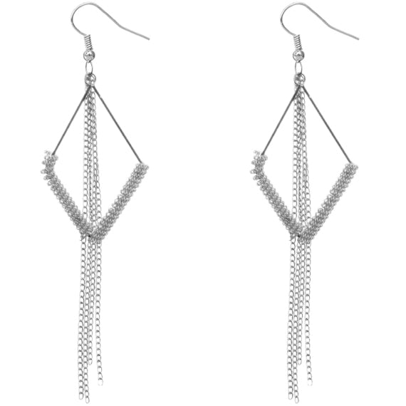 Silver Triangular Loop Chain Earrings