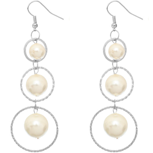 Silver Faux Pearl Triple Hoop Earrings
