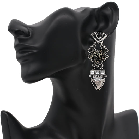 Silver Cheetah Print Geometric Earrings