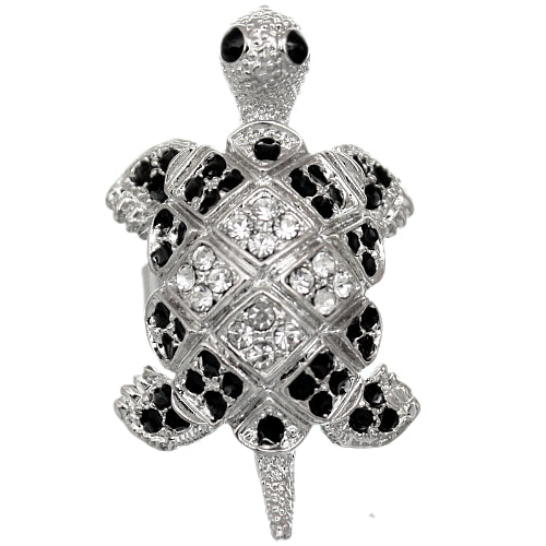 Silver Turtle Crawling Adjustable Ring