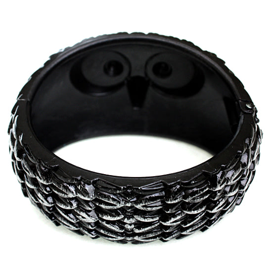 Silver Black Hoot Owl Hinged Bracelet