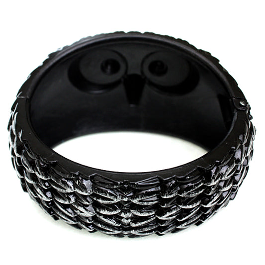 Silver Black Hoot Owl Hinged Bracelet
