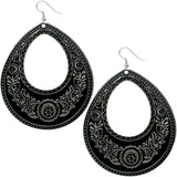 Silver Black Large Open Teardrop Earrings