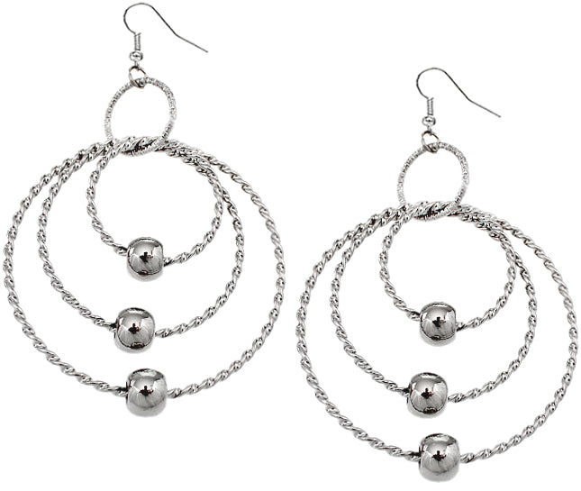 Silver Beaded Triple Hoop Earrings