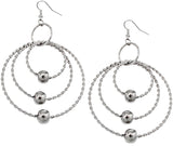 Silver Beaded Triple Hoop Earrings