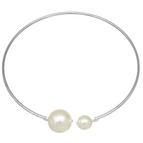 Silver Coil Faux Pearl Collar Choker Necklace