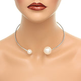 Silver Coil Faux Pearl Collar Choker Necklace