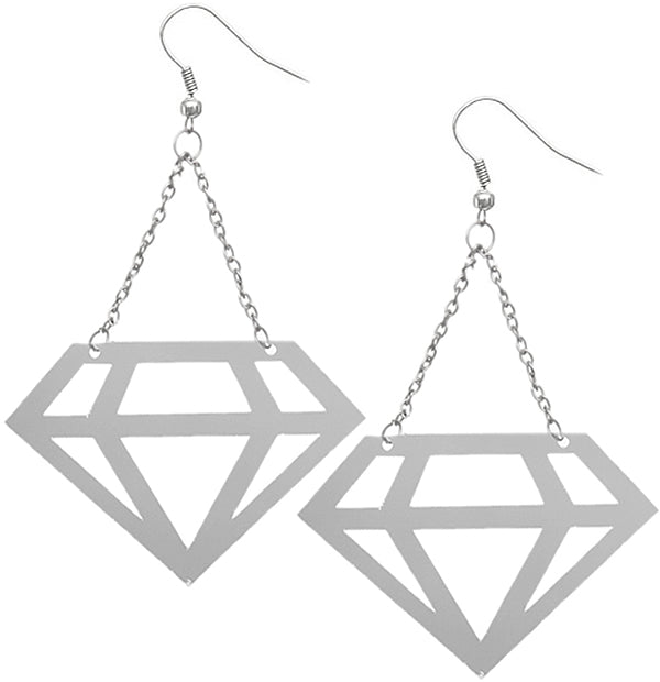 Silver Cutout Diamond Shape Chain Earrings