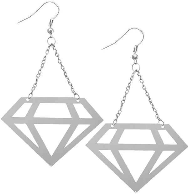 Silver Cutout Diamond Shape Chain Earrings