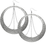 Silver Hammered Chain Round Hoop Earrings