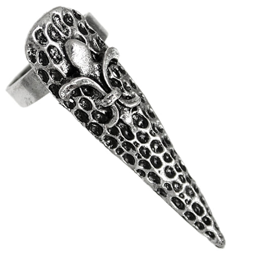 Silver Fleur De Lis Nail Tip Adjustable Ring
