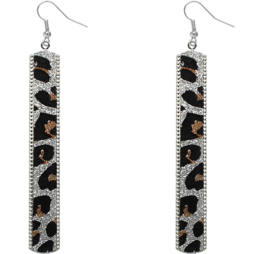 Silver Glitter Cheetah Earrings