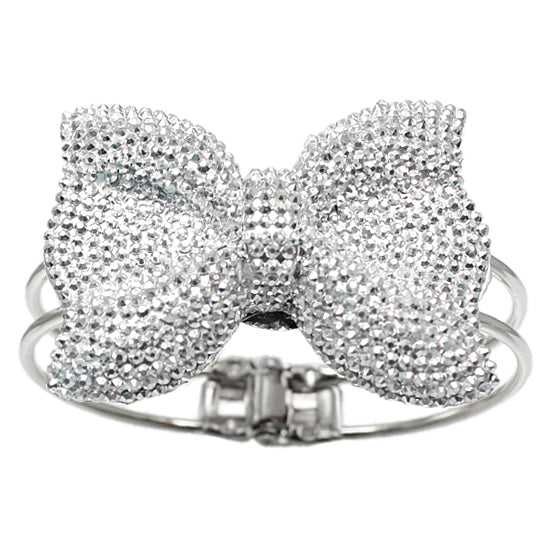 Silver Glitter Large Bow Hinged Bracelet