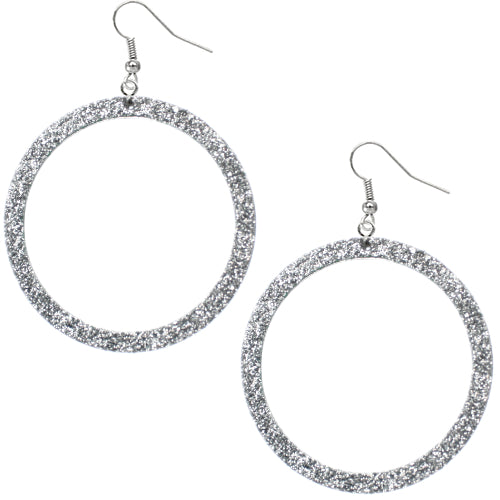 Silver Thin Glitter Hoop Earrings