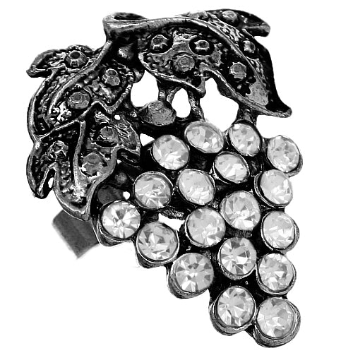 Hematite Rhinestone Adjustable Leaf Strawberry Ring