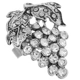 Silver Rhinestone Adjustable Leaf Strawberry Ring
