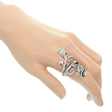 Silver Beaded Double Sided Leafy Flower Ring