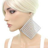 Silver Gigantic Geometic Chevron Earrings