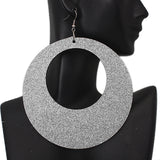 Silver Big Wooden Glitter Hoop Earrings