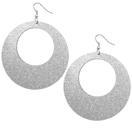 Silver Big Wooden Glitter Hoop Earrings