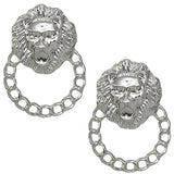 Silver Chain Link Lion Head Post Earrings