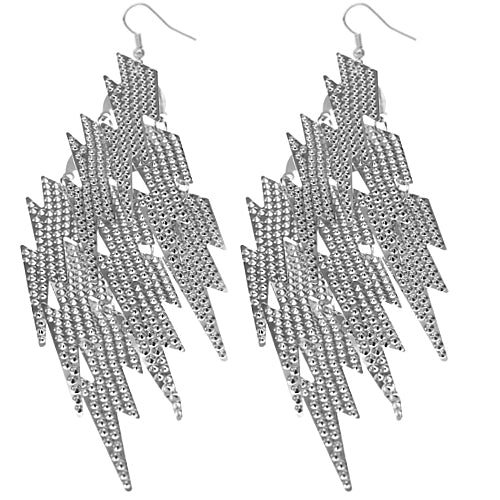 Silver Lightning Bolt Hammered Dangle Earrings