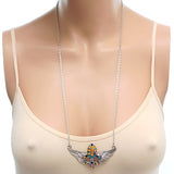 Orange Fleur De Lis Rhinestone Charm Necklace