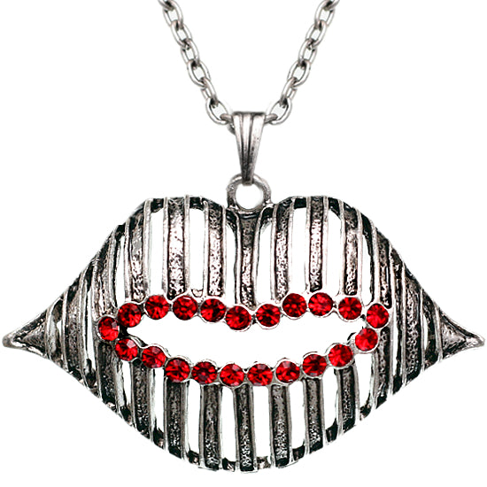 Red Silver Charm Lips Chain Necklace