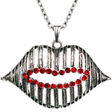 Red Silver Charm Lips Chain Necklace