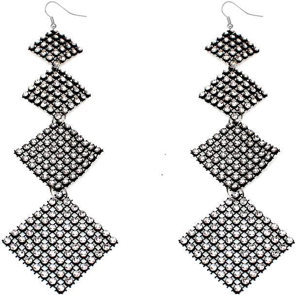 Black Clear Flat Rhinestone Extra Long Earrings