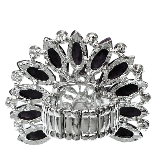 Blue Multicolor Rhinestone Peacock Stretch Ring