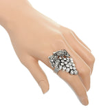 Silver Rhinestone Adjustable Leaf Strawberry Ring