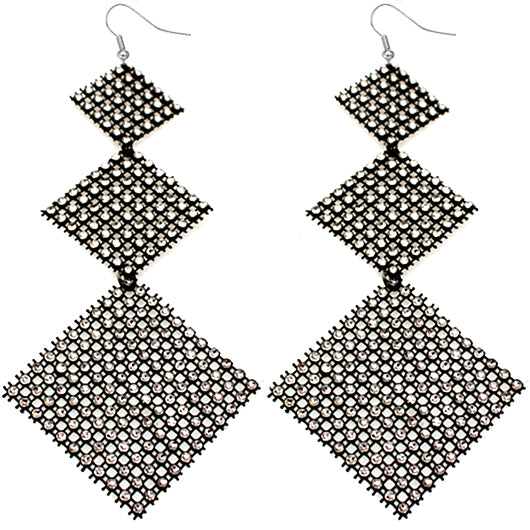 Silver Long Triple Mesh Dangle Earrings