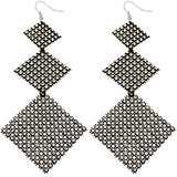 Silver Long Triple Mesh Dangle Earrings