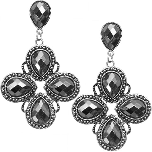 Silver Teardrop Gemstone Chandelier Earrings