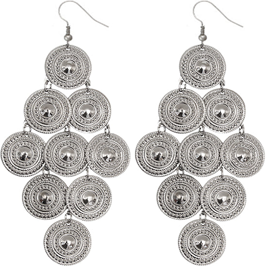Silver Layered Disc Dangle Earrings