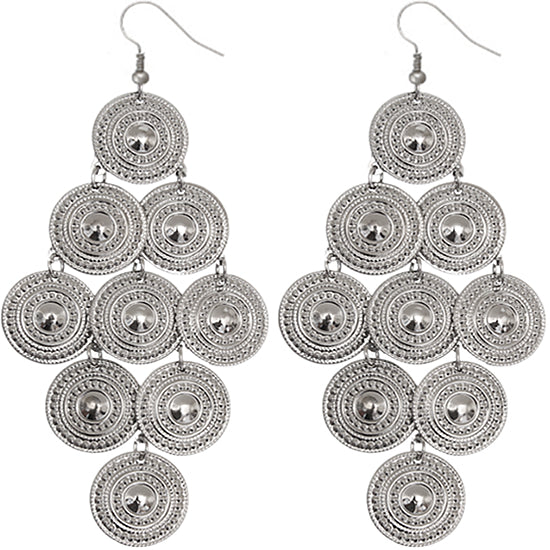 Silver Layered Disc Dangle Earrings