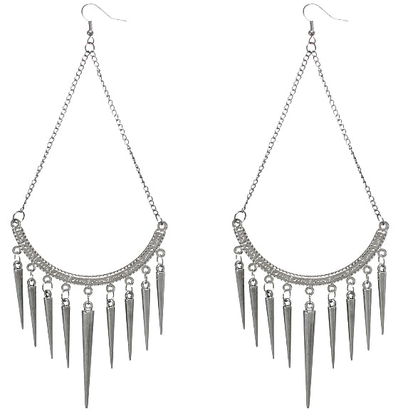 Silver Long Spike Chain Dangle Earrings