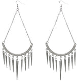 Silver Long Spike Chain Dangle Earrings