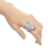 Red Silver Studded Rhinestone Ladybug Adjustable Ring