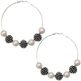 Silver White Faux Pearl Bead Hoop Earrings