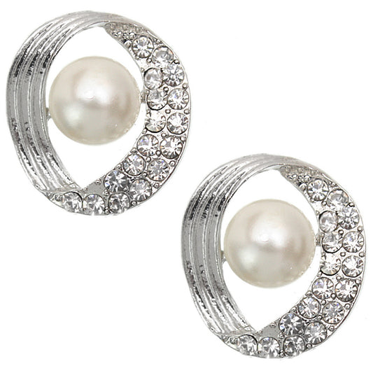 Silver Rhinestone Faux Pearl Post Earrings