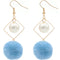 Sky Blue Pom Pom Rhombus Shaped Dangle Earrings