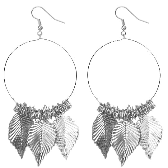 Silver Leaf Hoop Earrings