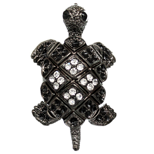 Steel Gray Crawling Turtle Adjustable Ring