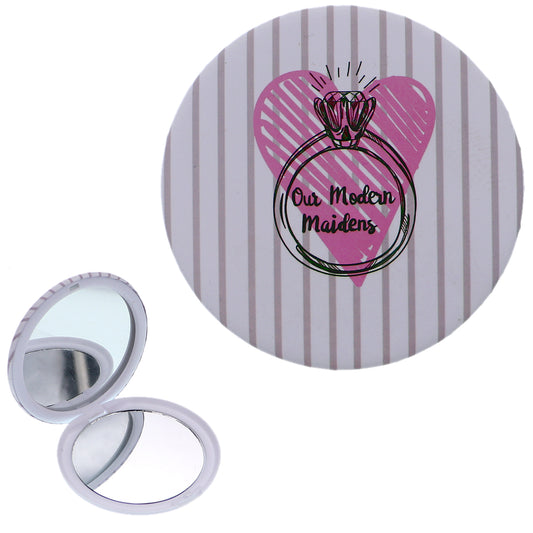 Pink Heart Ring Striped Compact Makeup Mirror