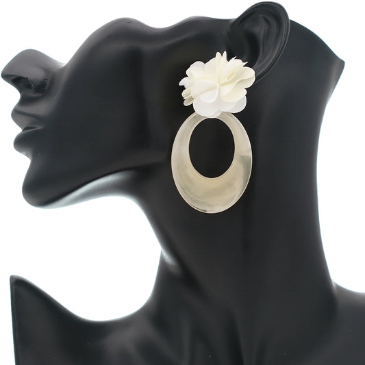 Cream Oval Floral Resin Earrings