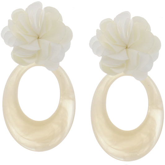 Cream Oval Floral Resin Earrings