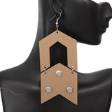 Tan Wooden Open Geometric Link Earrings
